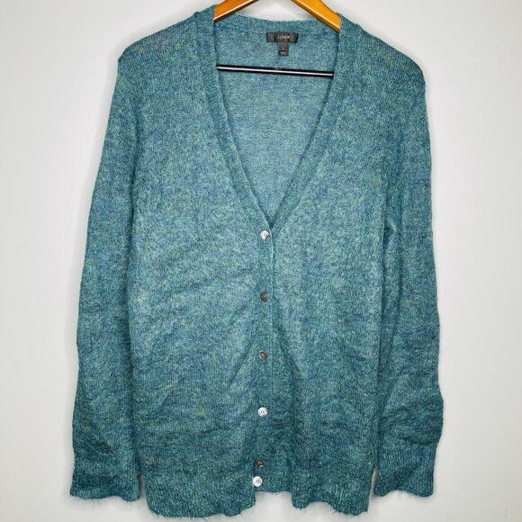 J. Crew Women’s Large Mixed Green Kid Mohair Sweater Cardigan V Neck New - Picture 1 of 7
